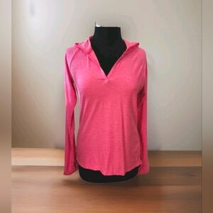 Danskin NOW Athletic V Neck Pull Over Long Sleeve Hooded Shirt Top  M/L